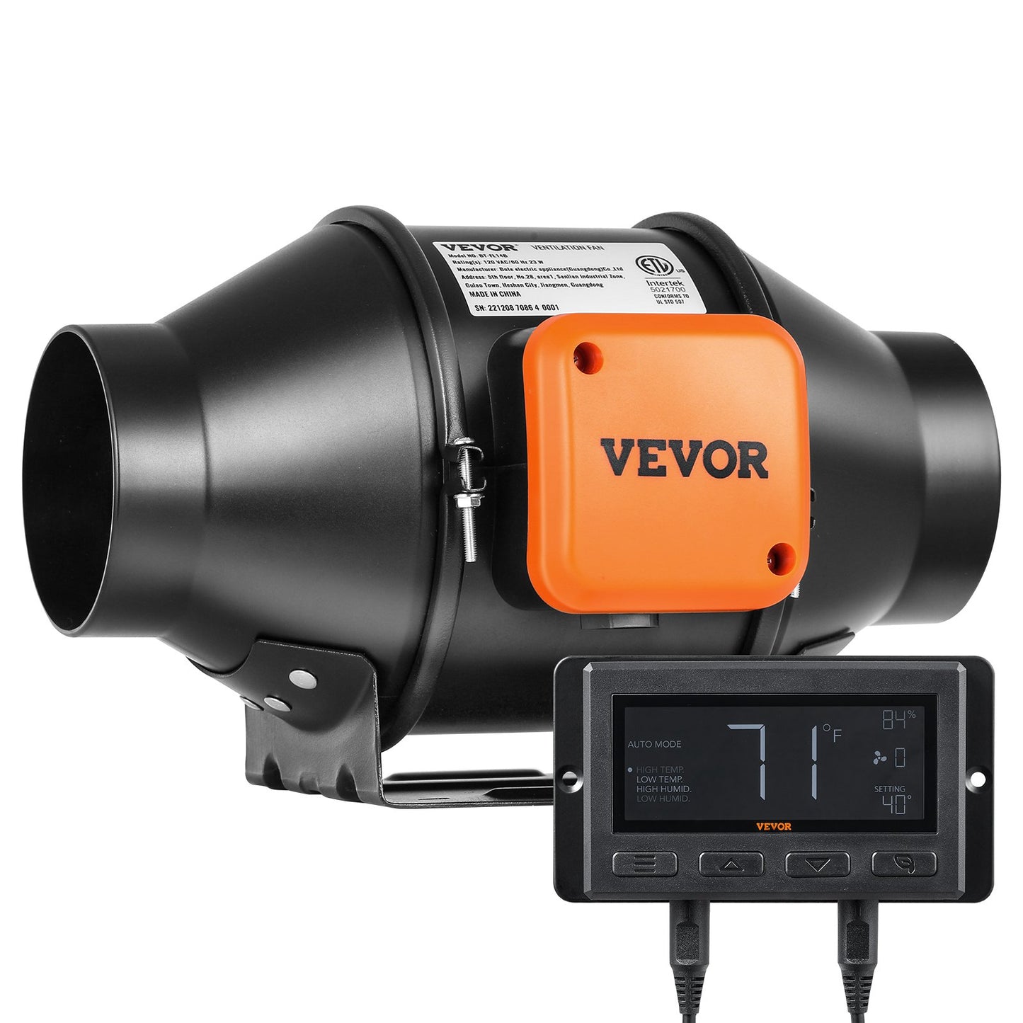 VEVOR Inline Duct Fan, 102mm 129.7 CFM Quiet EC-motor Ventilation Exhaust Fan, with