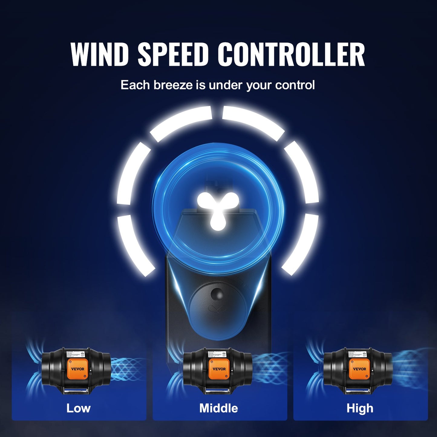VEVOR Inline Duct Fan, 152.4mm 323.7 CFM with Temperature Humidity Controller, Quiet