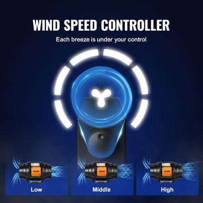 VEVOR Inline Duct Fan, 152.4mm 323.7 CFM with Temperature Humidity Controller, Quiet