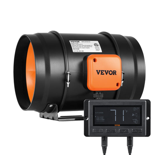 VEVOR Inline Duct Fan, 203.2mm 506.2 CFM with Temperature Humidity Controller, Quiet