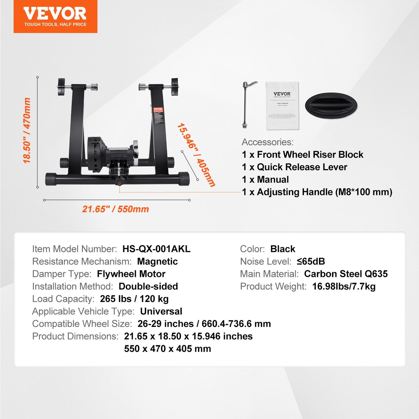 VEVOR Bike Trainer Stand, Magnetic Stationary Bike Stand for 26"-29" Wheels, Noise