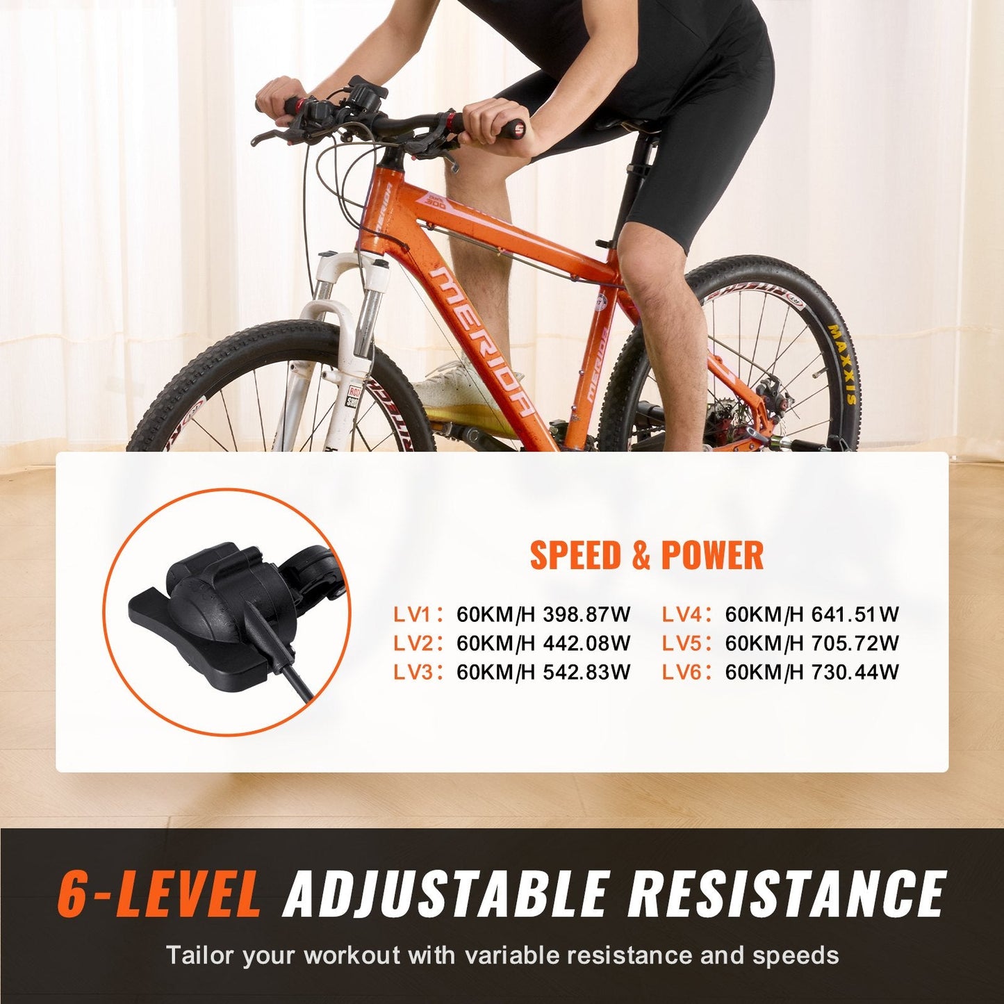 Magnetic Indoor Bike Trainer Stand for 0.66-0.74m Wheels, 6 Resistance Levels