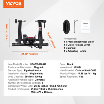 VEVOR Bike Trainer Stand, Magnetic Stationary Bike Stand for 26"-29" Wheels, 6 Resistance