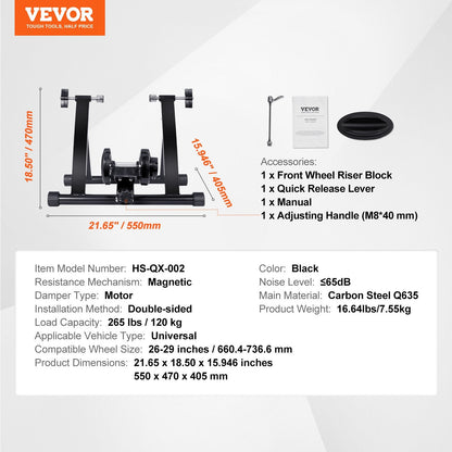 Magnetic Bike Trainer Stand for 0.66-0.74m Wheels, Foldable & Quiet Operation
