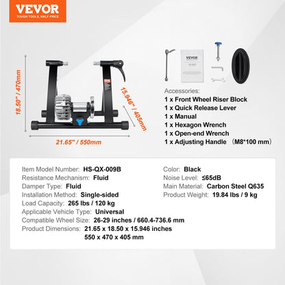 Fluid Bike Trainer Stand for 0.66-0.74m Wheels, Quiet & Portable Design