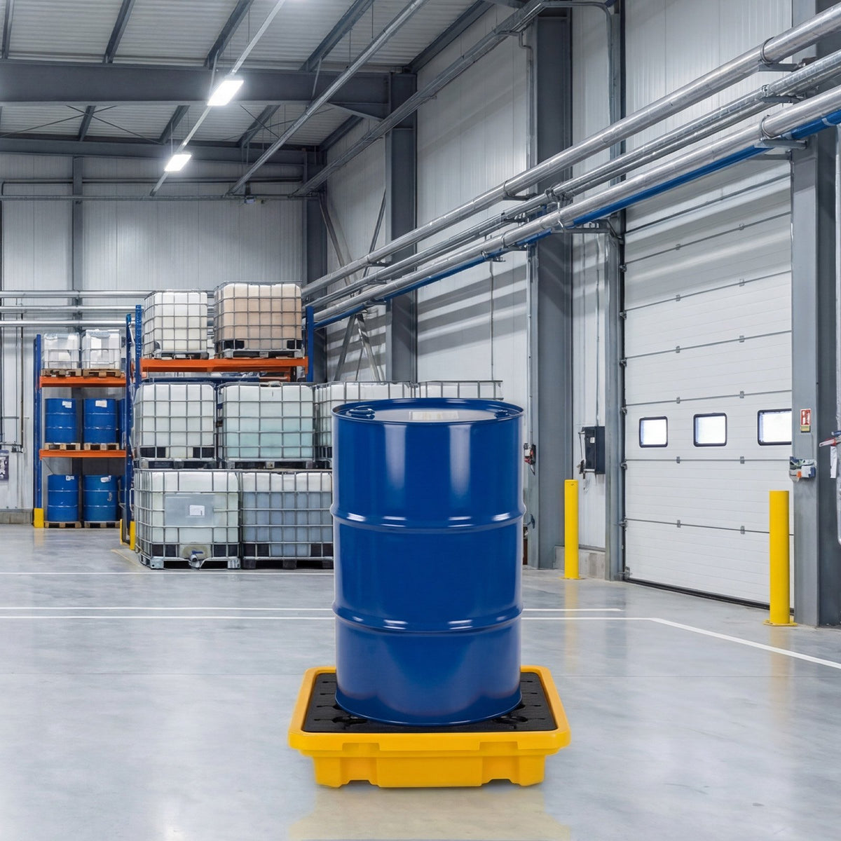 Spill Containment Pallet, 1 Drum Low Profile Spill Containment Modular Platform, 43.2 L Sump Capacity, 700 kg Load Capacity, Heavy-Duty Polyethylene Tray with Drain, 670 x 675 x 150 mm, Yellow