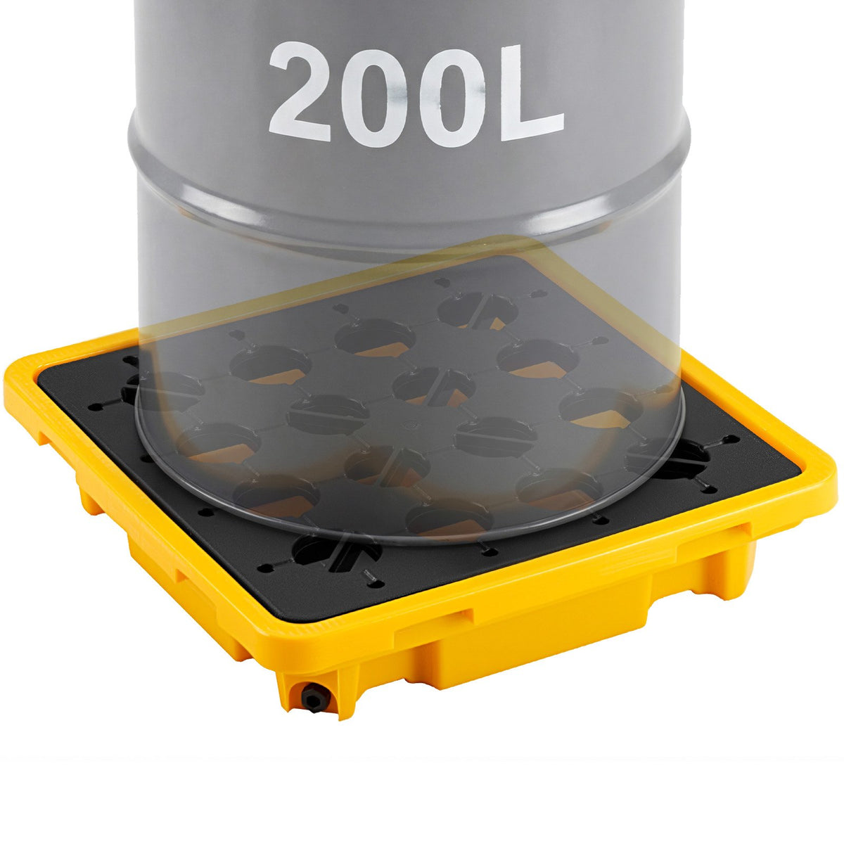 Spill Containment Pallet, 1 Drum Low Profile Spill Containment Modular Platform, 43.2 L Sump Capacity, 700 kg Load Capacity, Heavy-Duty Polyethylene Tray with Drain, 670 x 675 x 150 mm, Yellow