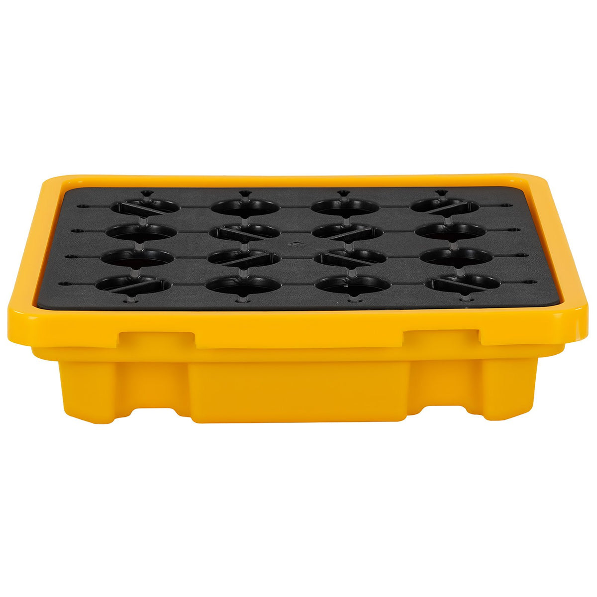 Spill Containment Pallet, 1 Drum Low Profile Spill Containment Modular Platform, 43.2 L Sump Capacity, 700 kg Load Capacity, Heavy-Duty Polyethylene Tray with Drain, 670 x 675 x 150 mm, Yellow
