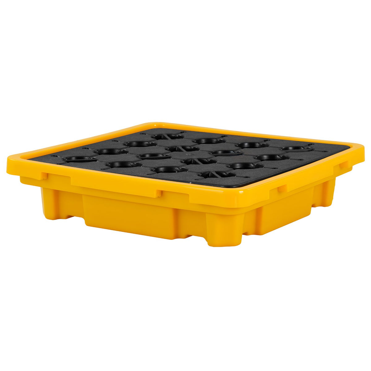 Spill Containment Pallet, 1 Drum Low Profile Spill Containment Modular Platform, 43.2 L Sump Capacity, 700 kg Load Capacity, Heavy-Duty Polyethylene Tray with Drain, 670 x 675 x 150 mm, Yellow