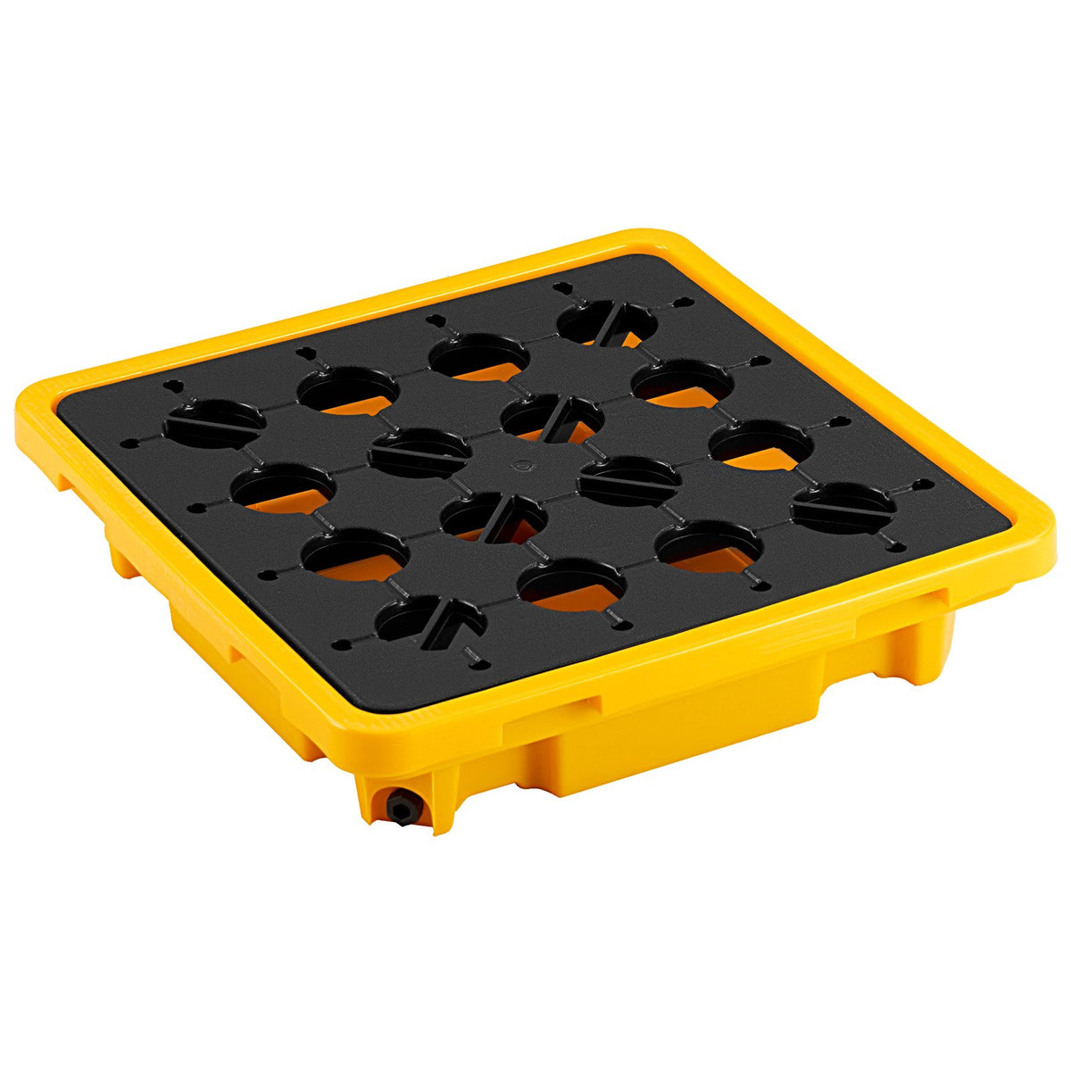 Spill Containment Pallet, 1 Drum Low Profile Spill Containment Modular Platform, 43.2 L Sump Capacity, 700 kg Load Capacity, Heavy-Duty Polyethylene Tray with Drain, 670 x 675 x 150 mm, Yellow