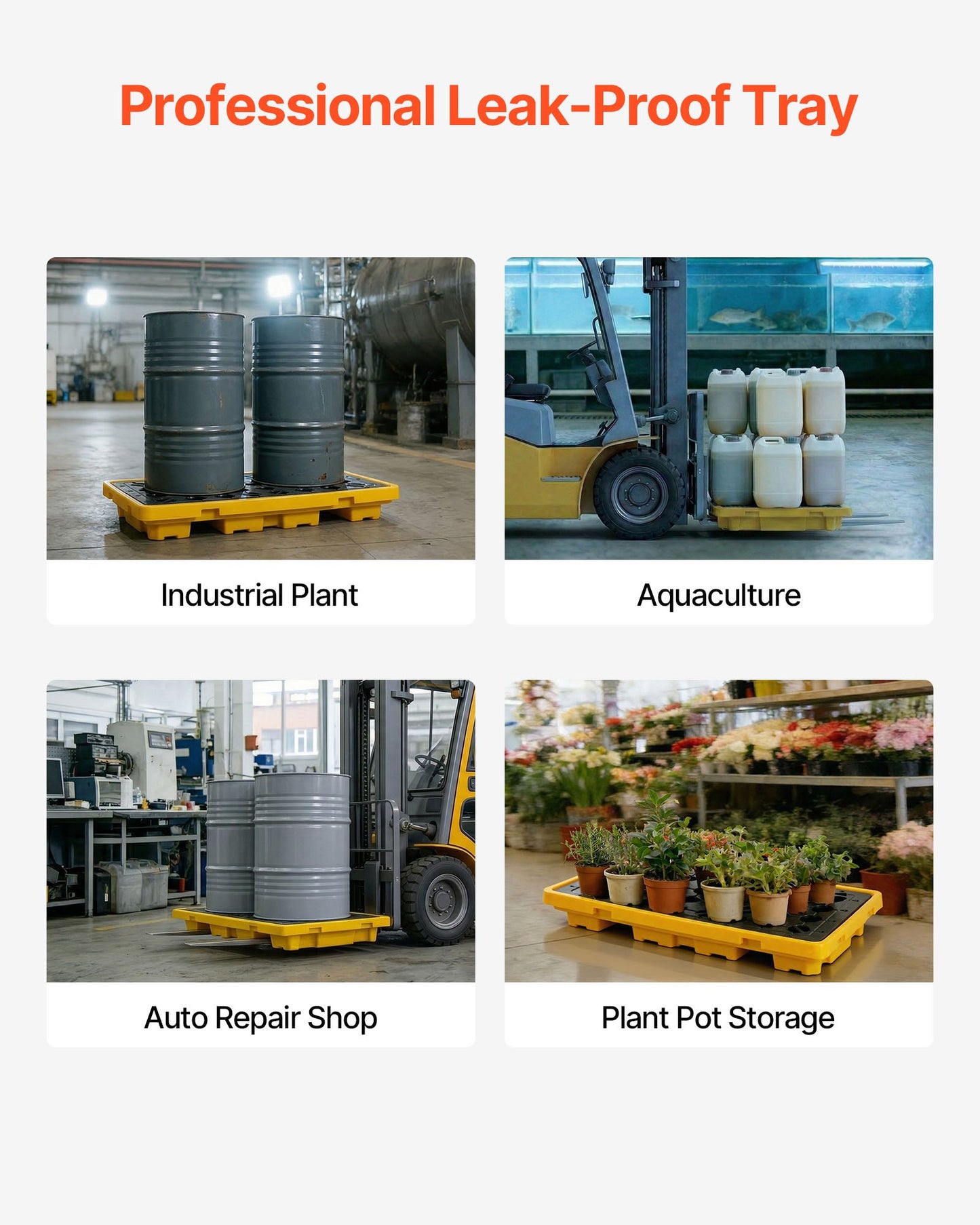 Spill Containment Pallet, 2 Drum Low Profile Spill Containment Modular Platform, 79.5 L Sump Capacity, 2000 kg Load Capacity, Heavy-Duty Polyethylene Tray with Drain, 1316 x 680 x 150 mm, Yellow