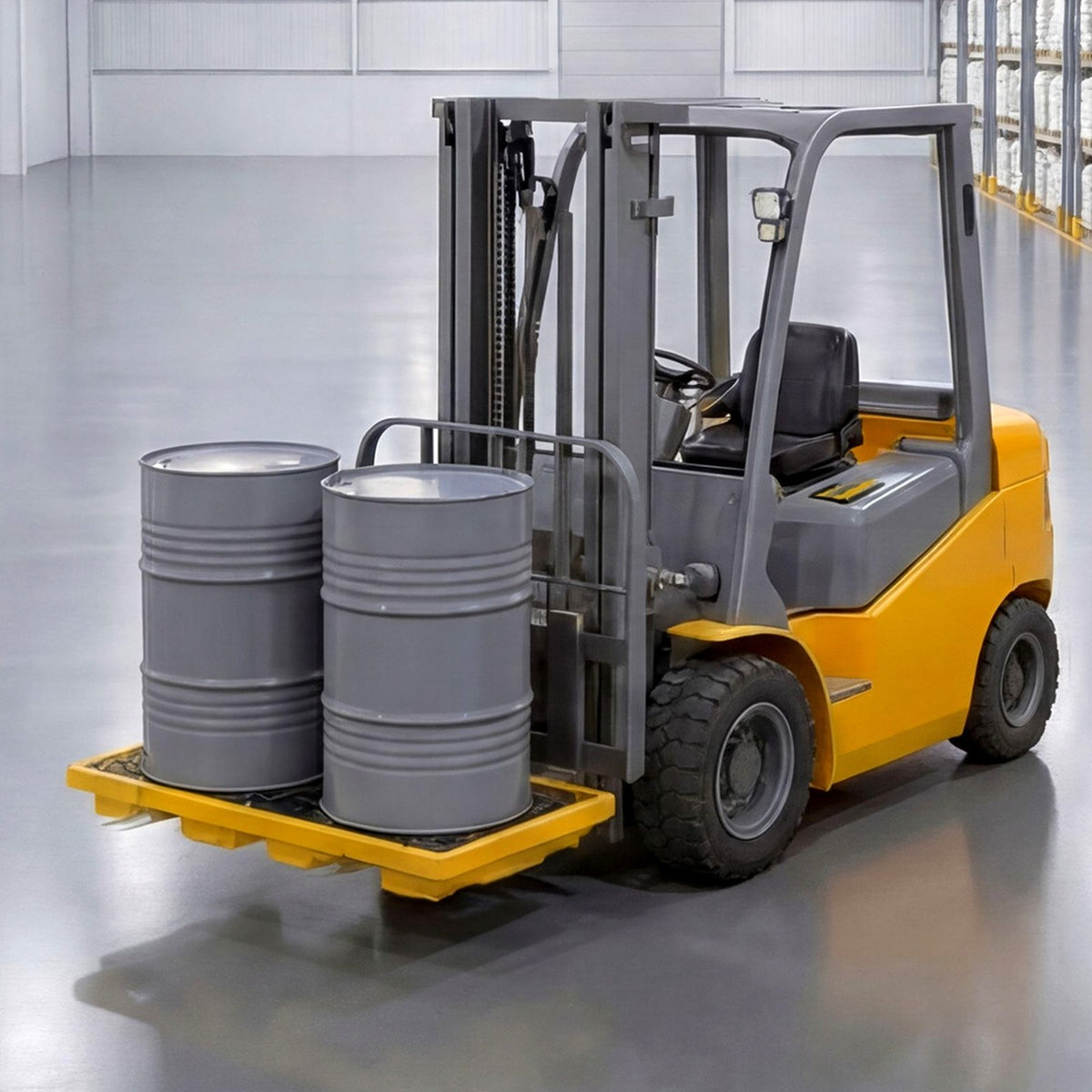 Spill Containment Pallet, 2 Drum Low Profile Spill Containment Modular Platform, 79.5 L Sump Capacity, 2000 kg Load Capacity, Heavy-Duty Polyethylene Tray with Drain, 1316 x 680 x 150 mm, Yellow