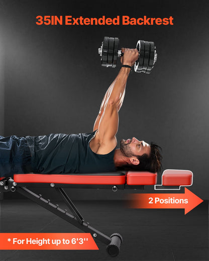 Weight Bench, 660lbs Adjustable Weight Bench Press for Full Body Workout, Exercise Sit up Bench for Home Gym Strength Training, Flat Bench with Extended Head/Neck Protection & Quick Folding