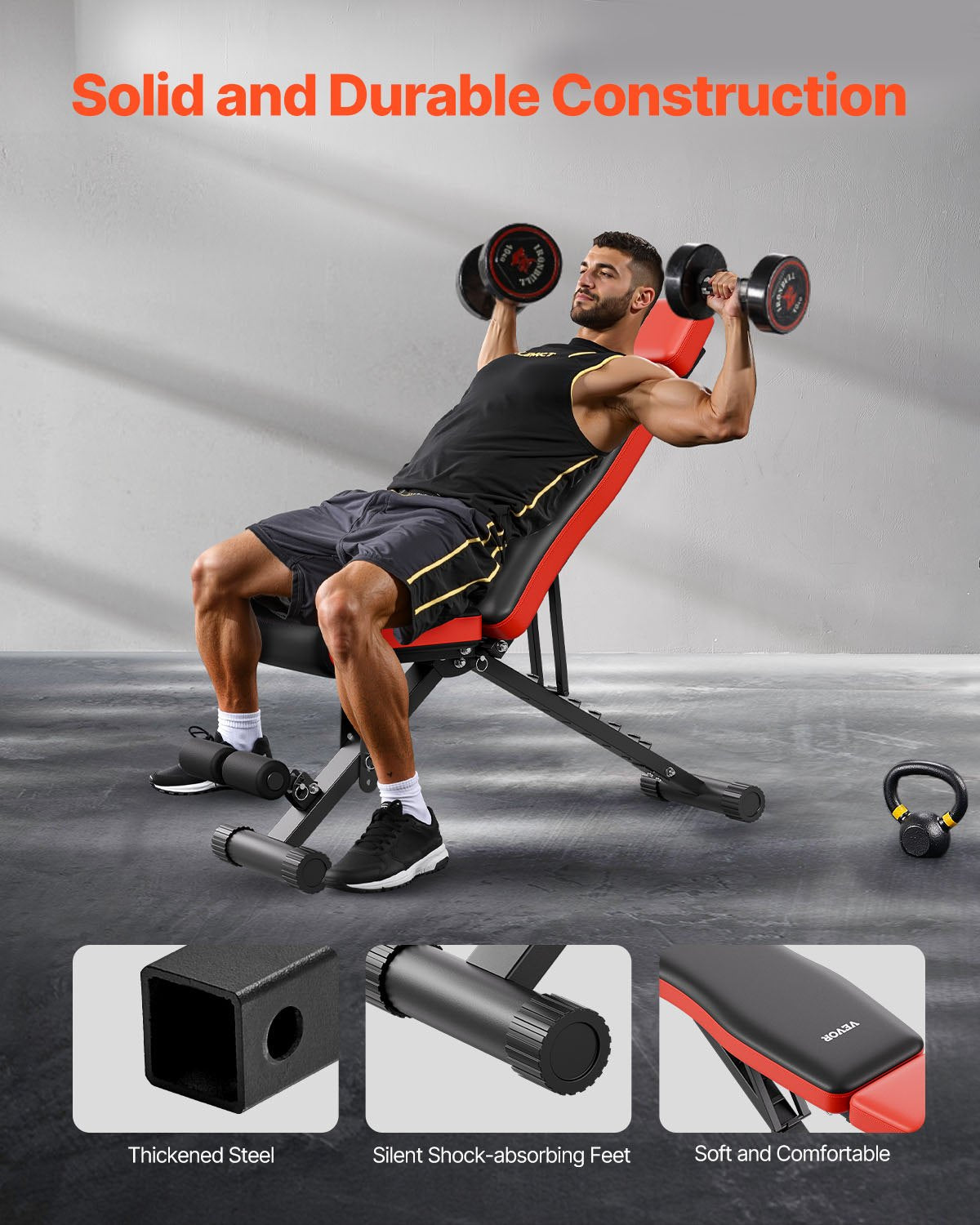 Weight Bench, 660lbs Adjustable Weight Bench Press for Full Body Workout, Exercise Sit up Bench for Home Gym Strength Training, Flat Bench with Extended Head/Neck Protection & Quick Folding