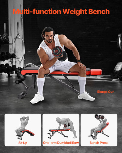 Weight Bench, 660lbs Adjustable Weight Bench Press for Full Body Workout, Exercise Sit up Bench for Home Gym Strength Training, Flat Bench with Extended Head/Neck Protection & Quick Folding