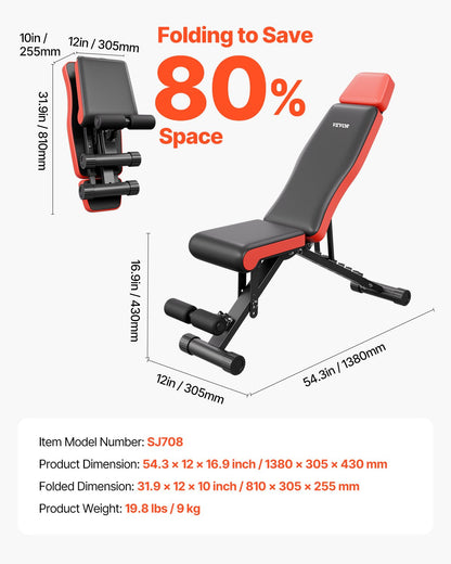 Weight Bench, 660lbs Adjustable Weight Bench Press for Full Body Workout, Exercise Sit up Bench for Home Gym Strength Training, Flat Bench with Extended Head/Neck Protection & Quick Folding