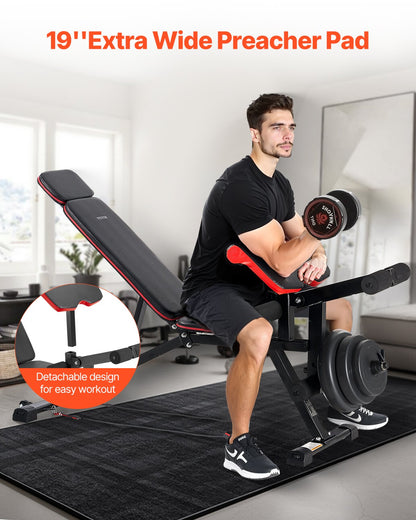 VEVOR Weight Bench Sit up Bench Home Gym Strength Training Workout Adjustable