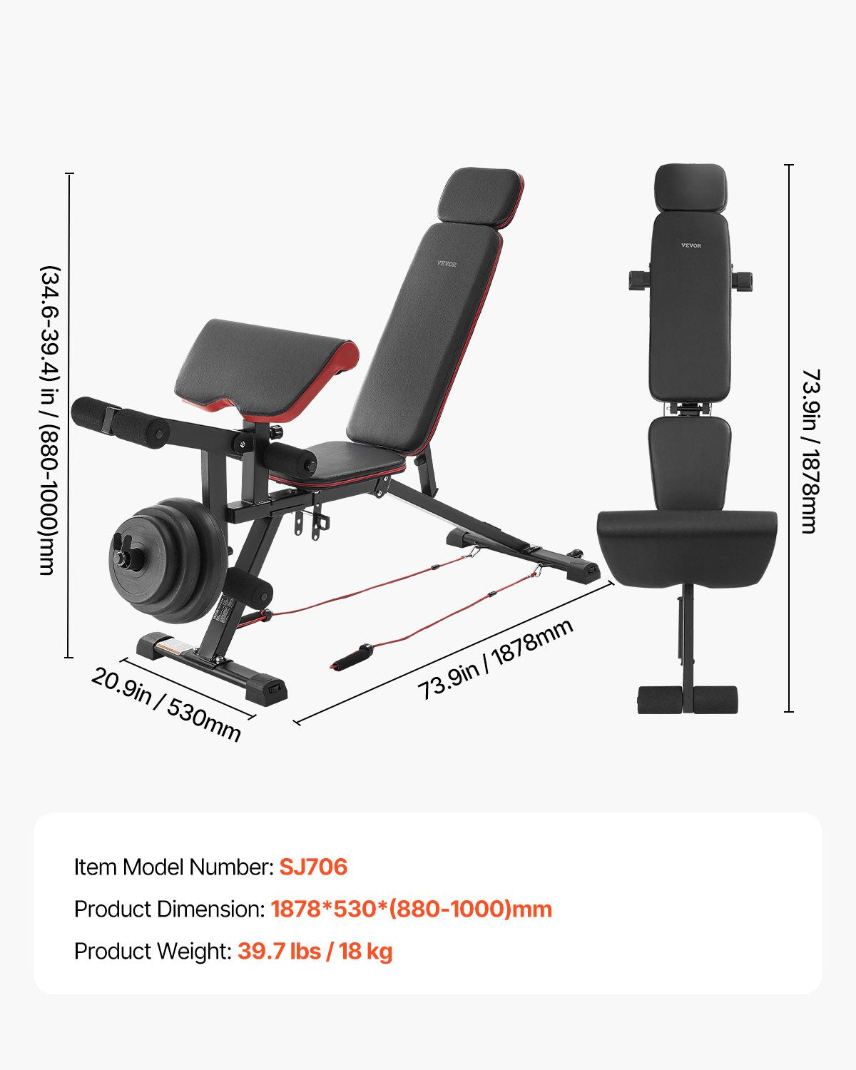 VEVOR Weight Bench Sit up Bench Home Gym Strength Training Workout Adjustable