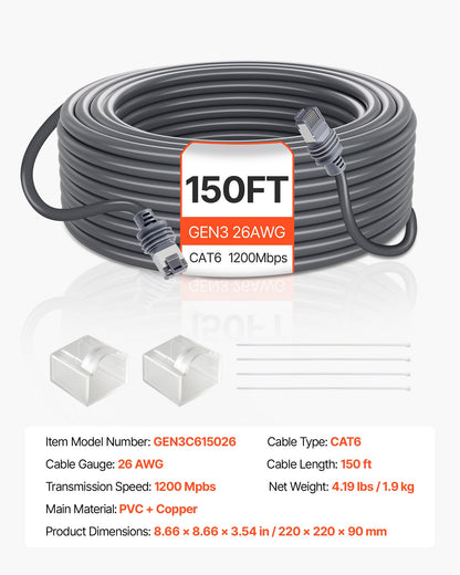 Starlink Gen 3 Cable, 45.72 m, 26 AWG Copper Core, Durable Extension Cable for Standard Generation 3, Compatible with Starlink Rectangular Satellite V3, Flexible Wiring for RV, Backyard, Camping