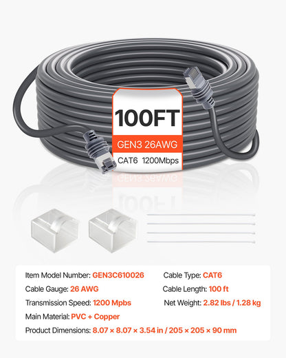 Starlink Gen 3 Cable, 30.48 m, 26 AWG Copper Core, Durable Extension Cable for Standard Generation 3, Compatible with Starlink Rectangular Satellite V3, Flexible Wiring for RV, Backyard, Camping