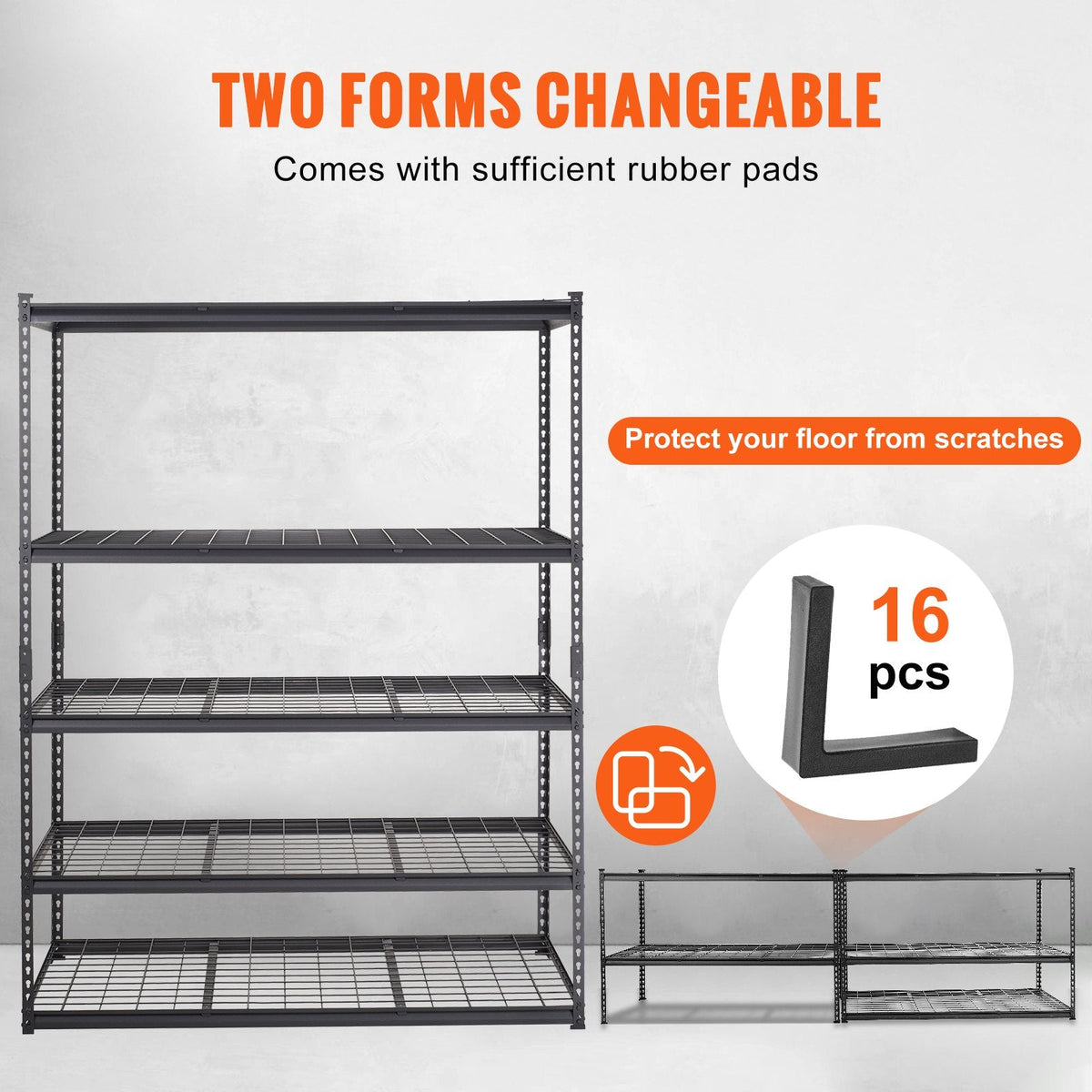 Five adjustable shelves organize tools, supplies, pantry goods, equipment, and household items