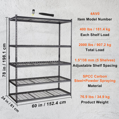 VEVOR Storage Shelving Unit, 5-Tier Adjustable, 2000 lbs Capacity, Heavy Duty Garage