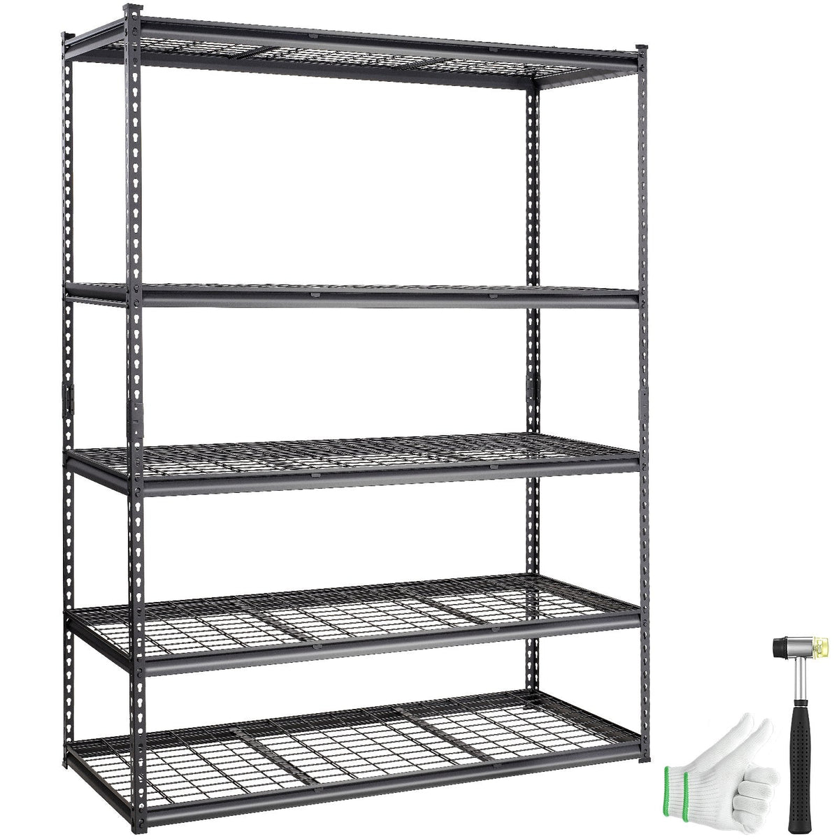 Press-to-assemble storage rack requires only a rubber hammer and gloves for quick setup