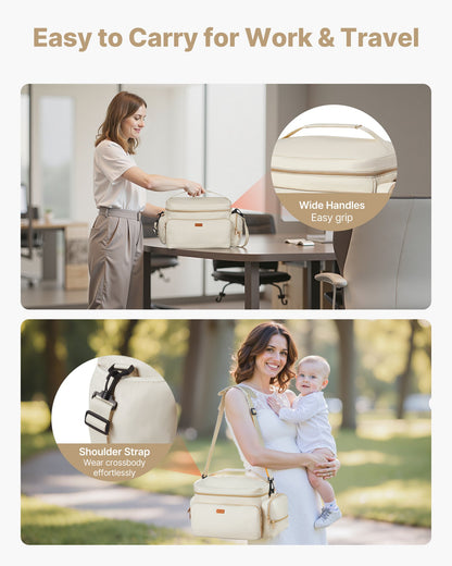Breast Pump Bag, Breast Feeding Bag with Waterproof Mat, Fits for S1/S2, Pumping Accessories & Breastmilk Storage, Portable Pump Carrying Case for Work, Travel and Family Use, Beige