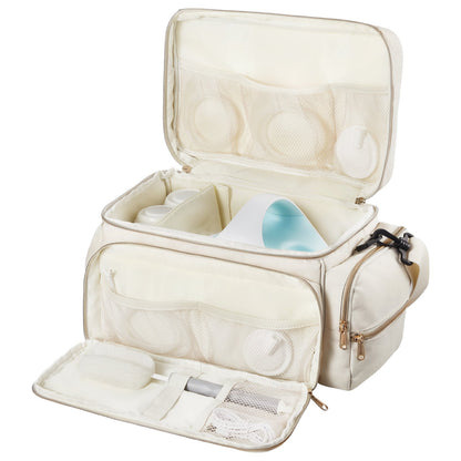 Breast Pump Bag, Breast Feeding Bag with Waterproof Mat, Fits for S1/S2, Pumping Accessories & Breastmilk Storage, Portable Pump Carrying Case for Work, Travel and Family Use, Beige