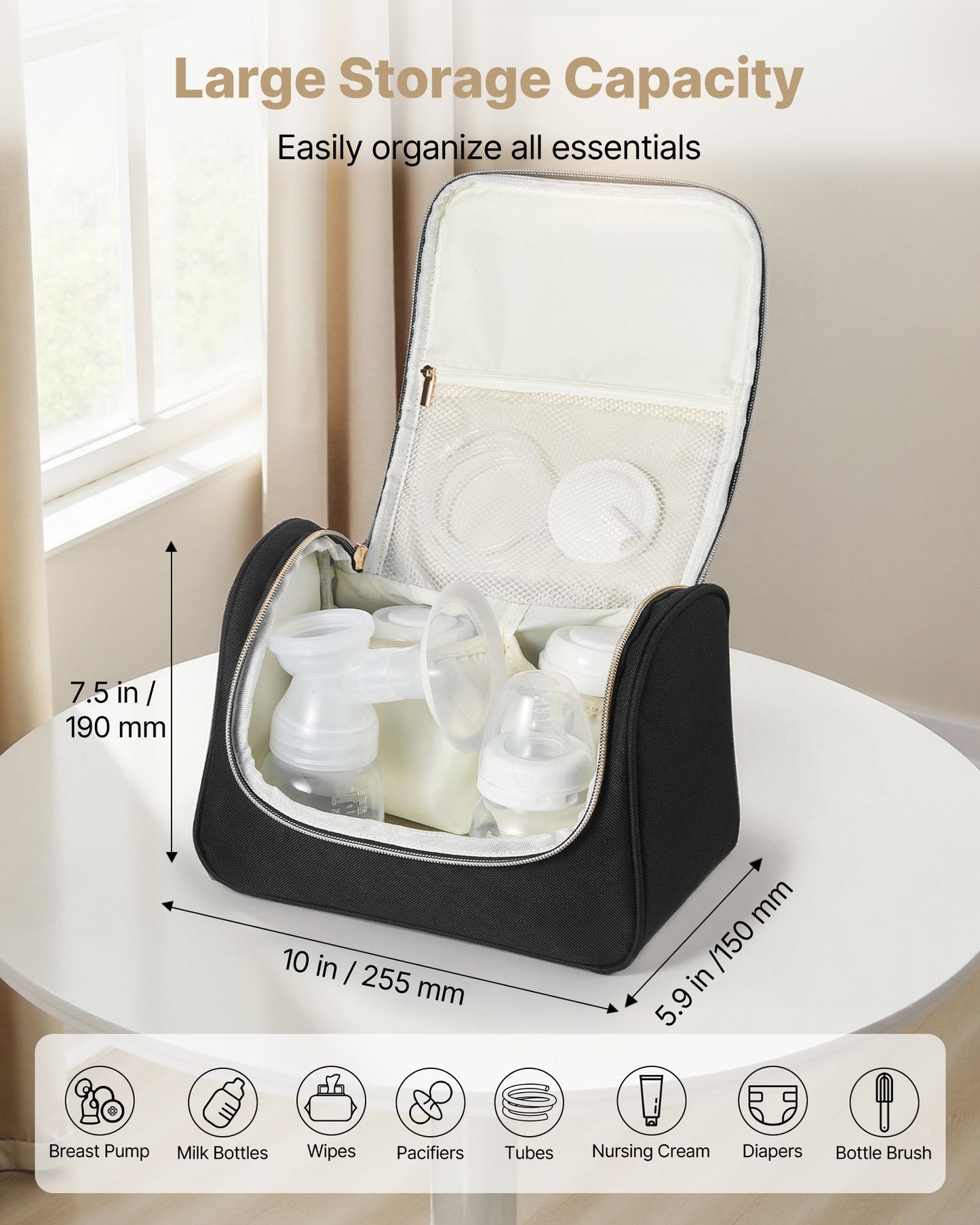 Wearable Breast Pump Bag, Breast Feeding Bag with Waterproof Mat, Fits for M5/M6, Pumping Accessories & Breastmilk Storage, Portable Pump Carrying Case for Work, Travel & Family Use, Black