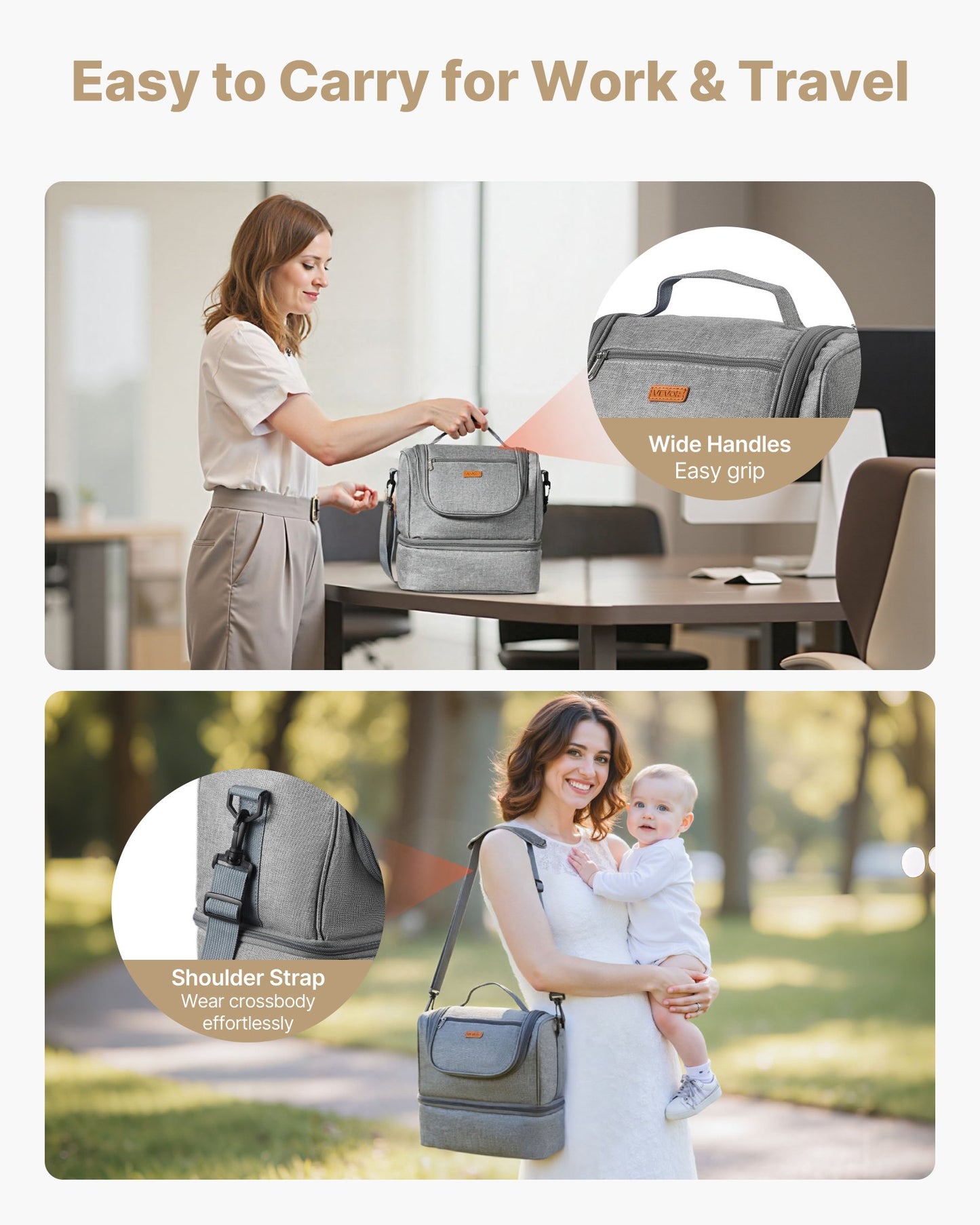 Breast Pump Bag, Breast Feeding Bag with Ice Pack, Fits for S1/S2, Pumping Accessories & Breastmilk Storage, Portable Pump Carrying Case for Work, Travel and Family Use, Grey