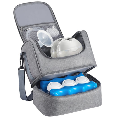 Breast Pump Bag, Breast Feeding Bag with Ice Pack, Fits for S1/S2, Pumping Accessories & Breastmilk Storage, Portable Pump Carrying Case for Work, Travel and Family Use, Grey