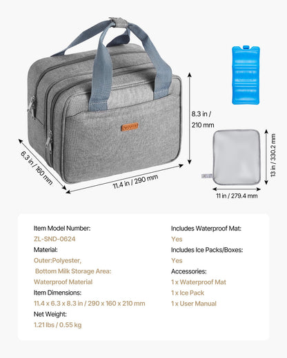 Wearable Breast Pump Bag, Breast Feeding Bag with Ice Pack, Fits for M5/M6, Pumping Accessories & Breastmilk Storage, Portable Pump Carrying Case for Work, Travel & Family Use, Grey