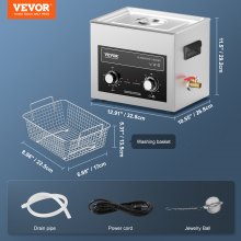 10L Ultrasonic Cleaner with Heater, Timer & Basket, Stainless Steel, 6 kg