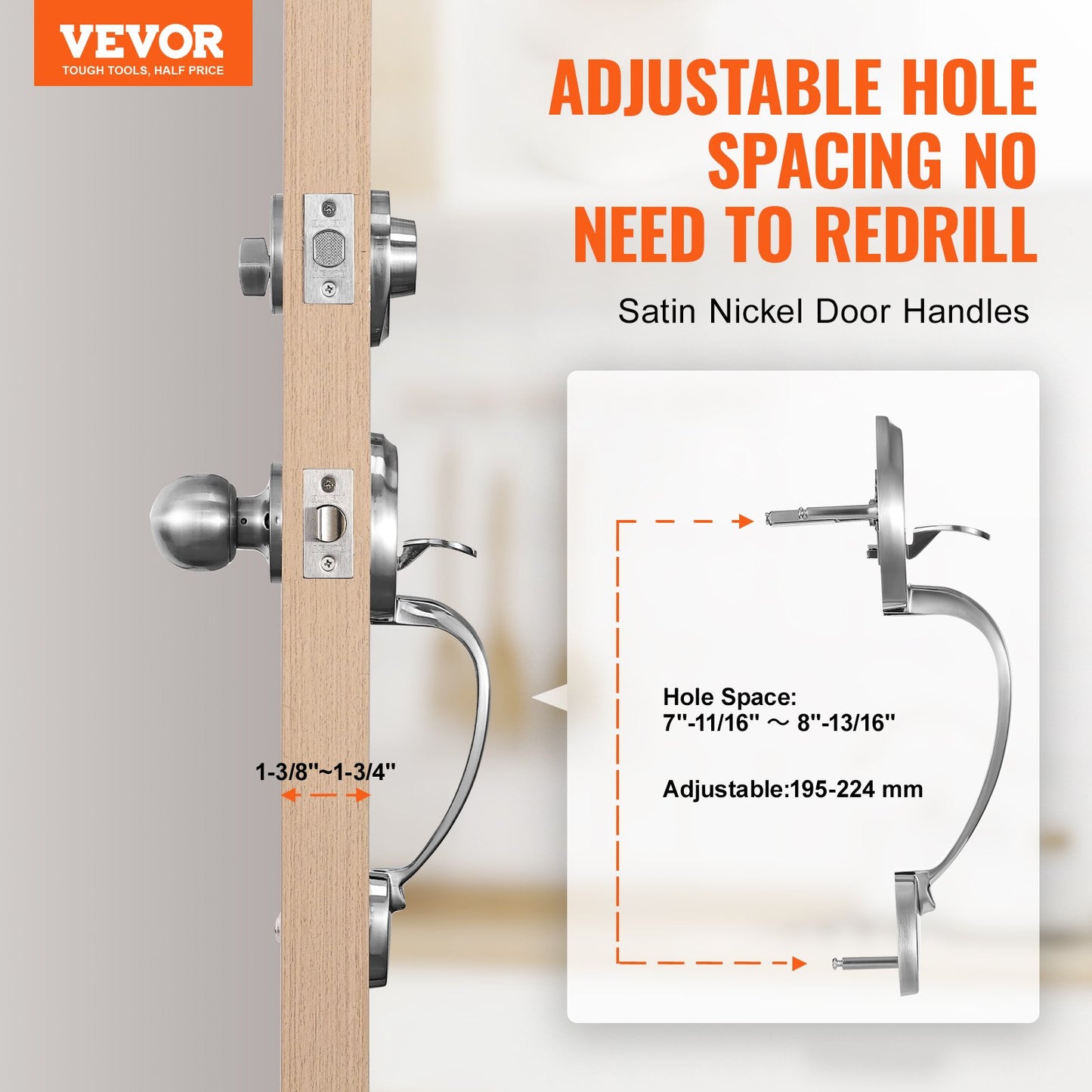 VEVOR Front Door Handle and Deadbolt Set, Satin Nickel Front Door Lock Set with