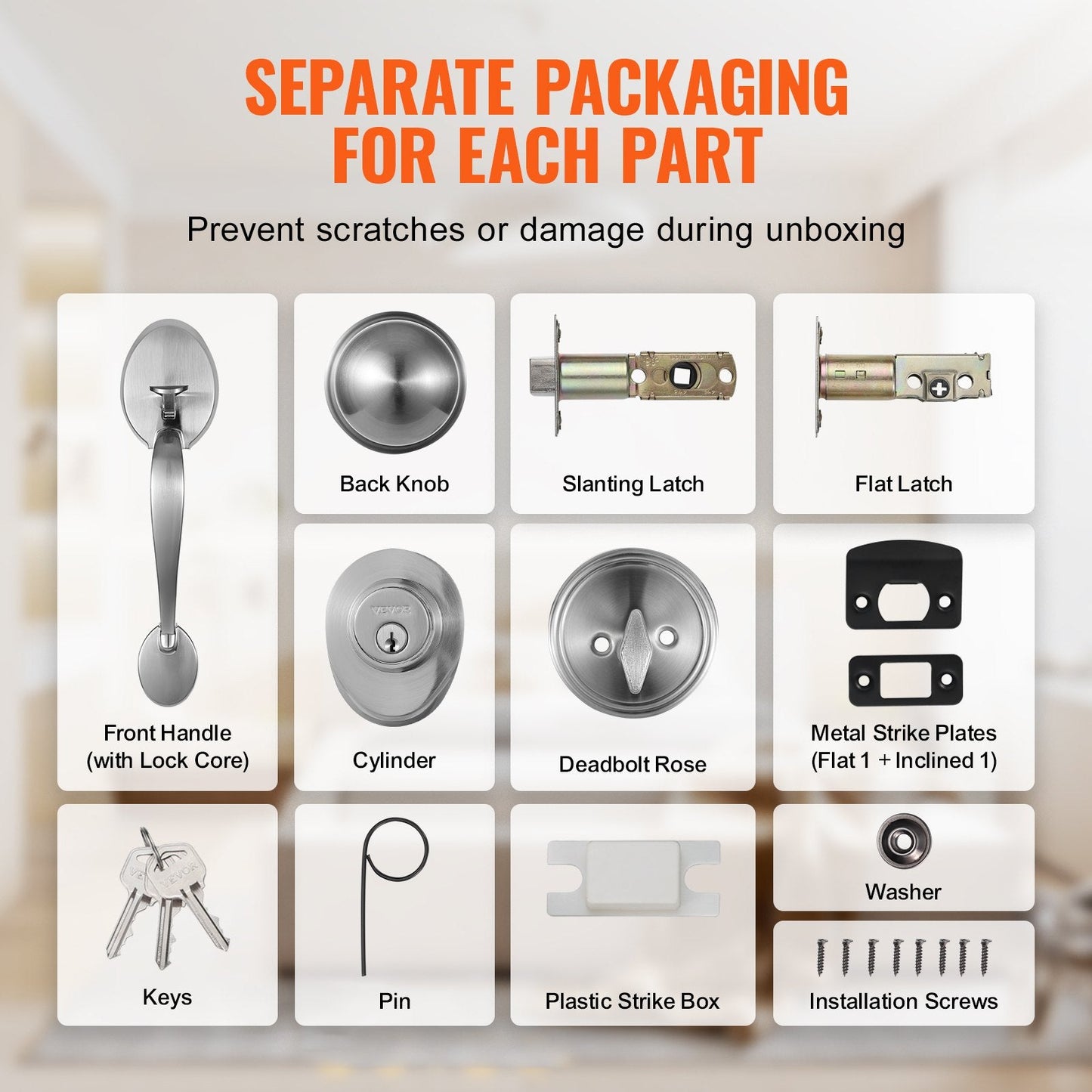 Satin Nickel Door Handle & Deadbolt Set with Adjustable Latch for Home Use