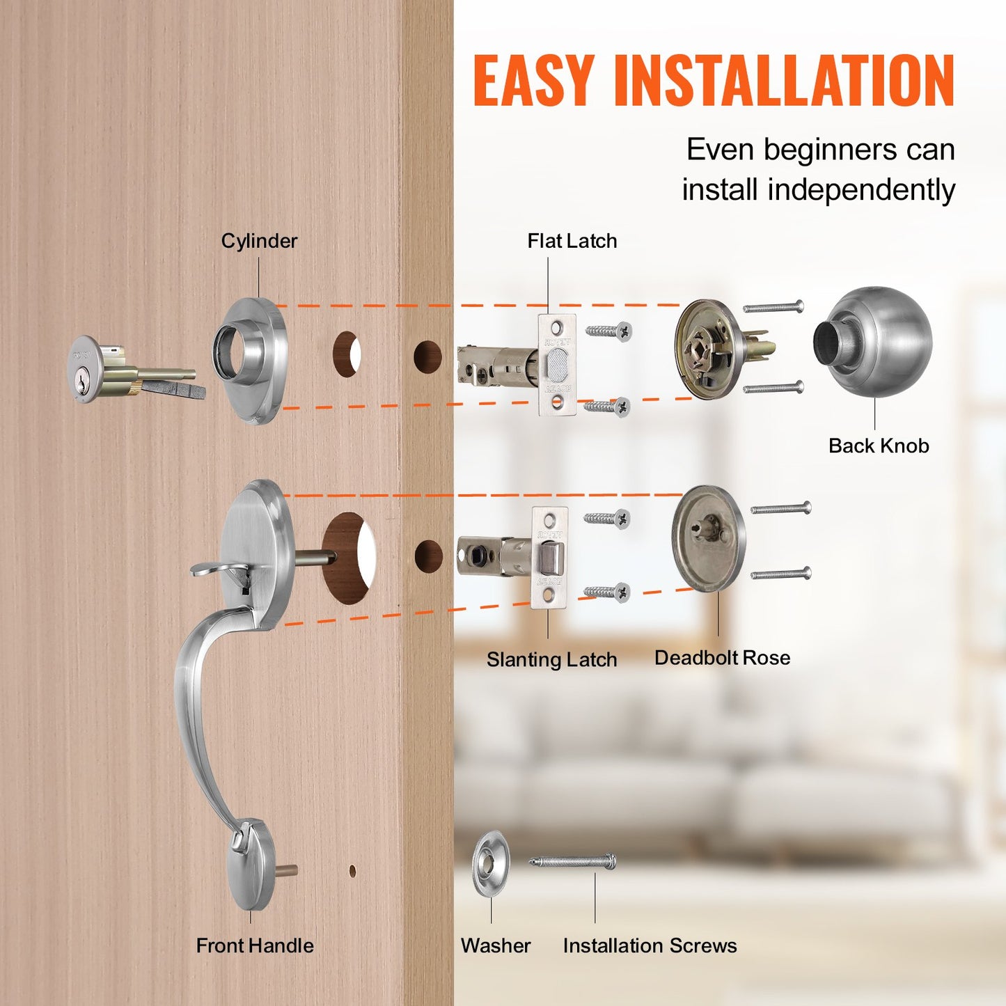 VEVOR Front Door Handle and Deadbolt Set, Satin Nickel Front Door Lock Set with