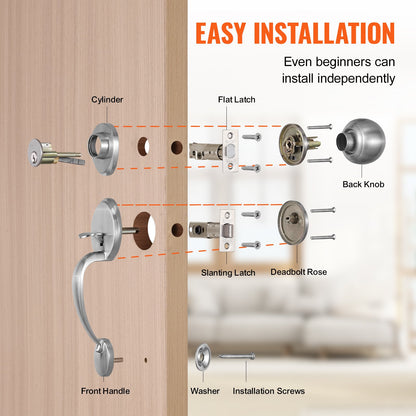 VEVOR Front Door Handle and Deadbolt Set, Satin Nickel Front Door Lock Set with