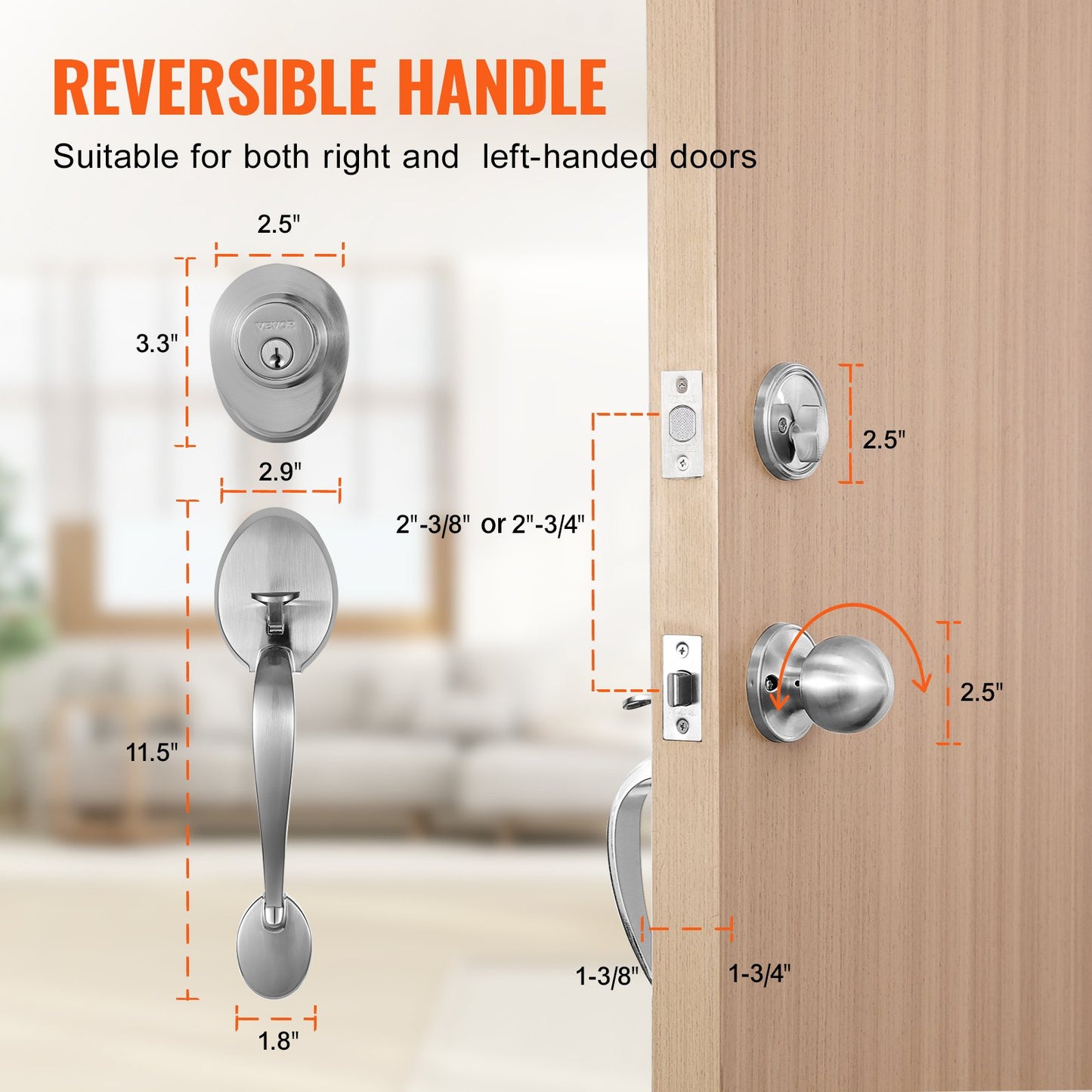 VEVOR Front Door Handle and Deadbolt Set, Satin Nickel Front Door Lock Set with