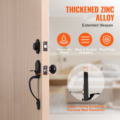 Matte Black Front Door Handleset with Deadbolt, Adjustable for Various Doors