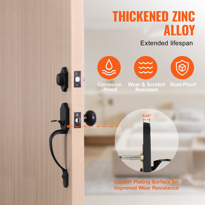 VEVOR Front Door Handle and Deadbolt Set, Matte Black Front Door Lock Set with Interior