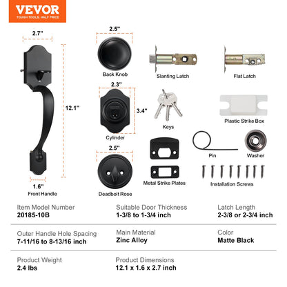 VEVOR Front Door Handle and Deadbolt Set, Matte Black Front Door Lock Set with Interior