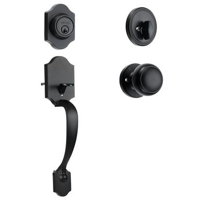 Matte Black Front Door Handleset with Deadbolt, Adjustable for Various Doors