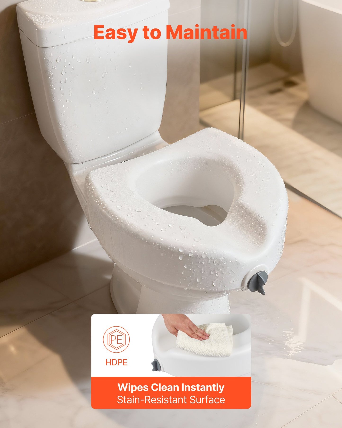 Raised Toilet Seat, 158.8 kg Capacity, 127 mm Lift Height, Commode Elevated Toilet Seat Riser with Enlarged Opening for Seniors, Elderly, Handicap, Disabled, Adults, Fits Elongated & Round Bowl