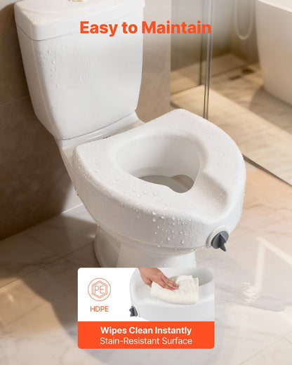 Raised Toilet Seat, 158.8 kg Capacity, 127 mm Lift Height, Commode Elevated Toilet Seat Riser with Enlarged Opening for Seniors, Elderly, Handicap, Disabled, Adults, Fits Elongated & Round Bowl