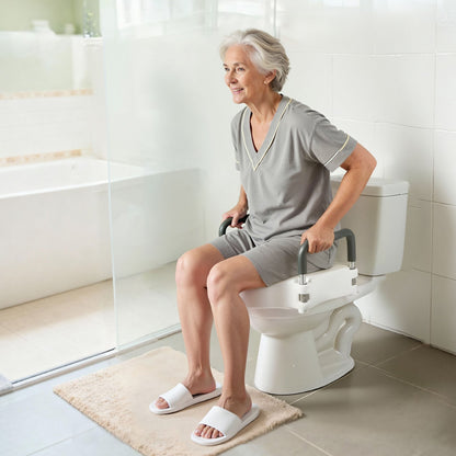 Raised Toilet Seat with Arms, 136.1 kg Load Capacity, 127 mm Lift Height, Widened Commode Elevated Toilet Seat Riser with Padded Handles for Seniors, Elderly, Handicap, Disabled, and Adults Use