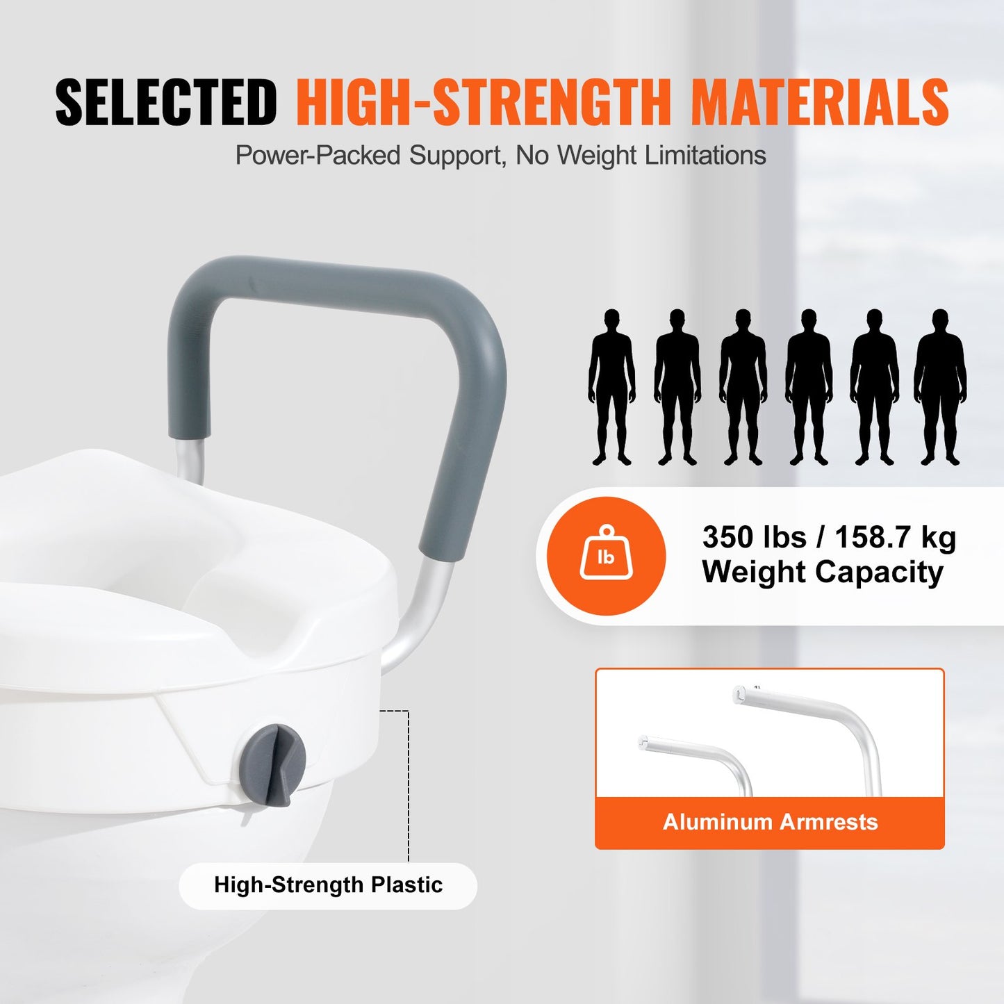 VEVOR Raised Toilet Seat, 5" Height Raised, 350 lbs Weight Capacity, for Round and