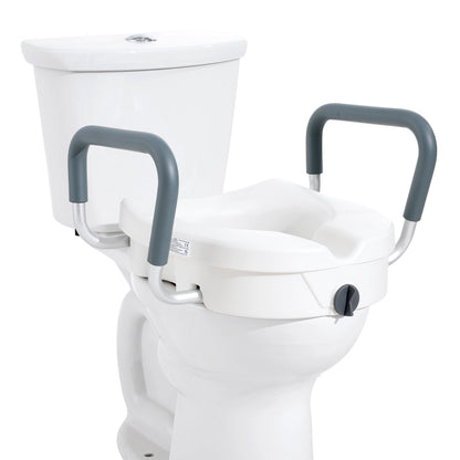 Adjustable Elevated Toilet Seat with Armrests, 127mm Height, 158.7kg Capacity