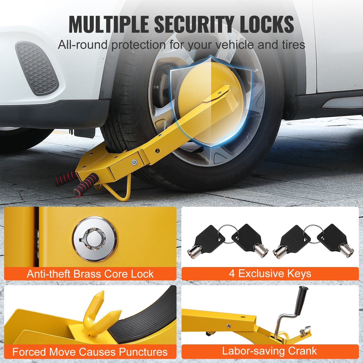 VEVOR Wheel Lock Clamp, 2-Pack Trailer Wheel Lock, Heavy-Duty Anti Theft Tire Lock,