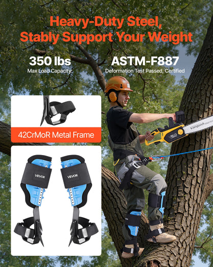 Tree Climbing Spikes, Height-Adjustable Tree Climbing Gear with Straps & Padding Cushion, 159 kg Load Capacity, Heavy Duty Steel Climb Spurs Arborist Equipment for Fruit Picking Hunting